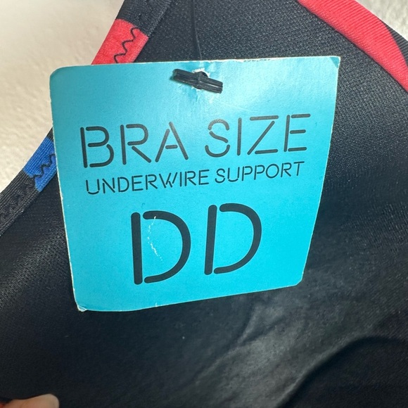 Vibrant Striped Cutout One Piece Swimsuit Corset Back 32 DD Tie neck underwire - Picture 3 of 7